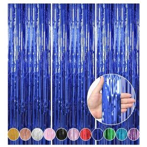 Blue 3 pack foil fringe curtains for party
